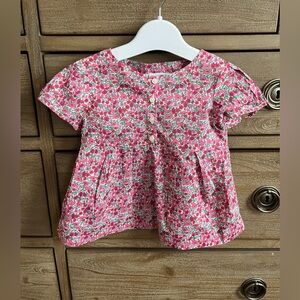 Jacadi Pink Floral Kids Cotton Short Sleeve Blouse 2T